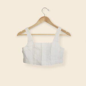 Banana Republic, Linen Square-Neck Cropped Tank, Magnolia Flower Ivory, Size XS